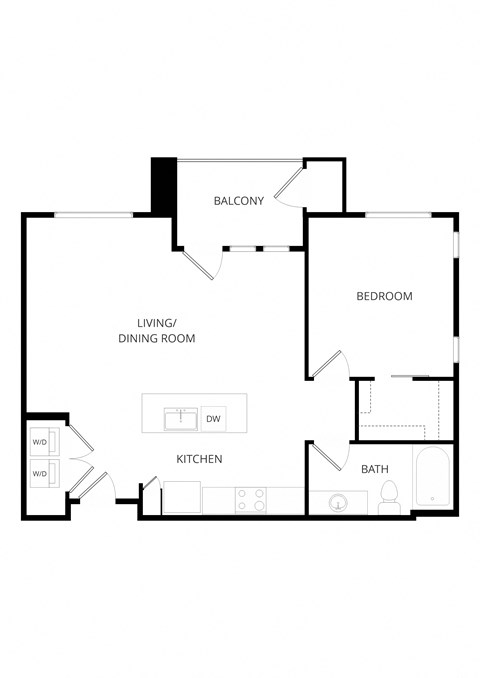 a floor plan of a house with an open floor plan with a bedroom and kitchen